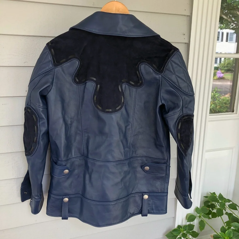 Coach Jacket Moto Leather Blue Zippers NWT 4